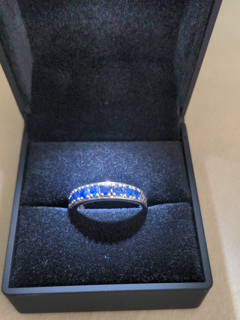 New Sterling Silver Midnight Blue Sapphire Eternity Band, Sz 10 1/4